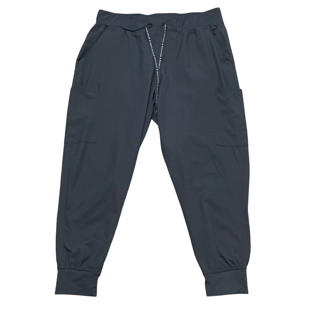 Beyond Scrubs Pewter Joggers Petite Large PL Cargo Drawstring Pants Gray‎